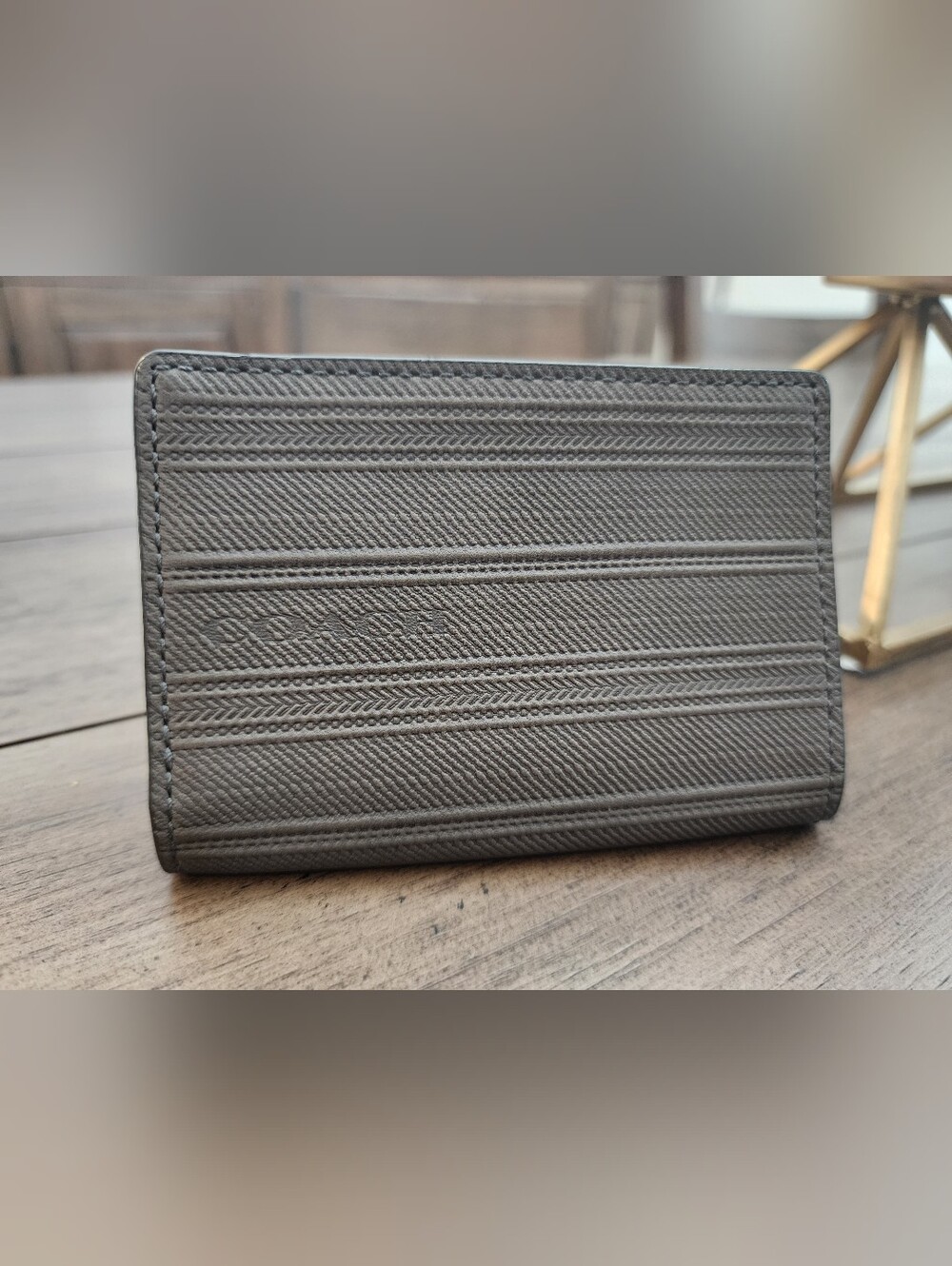 Coach Small Wallet Textured Leather Card Case Wallet in Gray